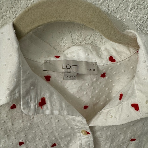 Loft embroidered heart white button down shirt - Picture 2 of 3